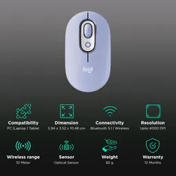 logitech POP Bluetooth Wireless Optical Performance Mouse with Emoji Software (4000 DPI Adjustable, 3 Easy Switch Channels, Lilac) image 2