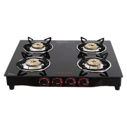 Butterfly Wave Toughened Glass Top 4 Burner Manual Gas Stove (Rust Free Pan Stand, Black)-image-35