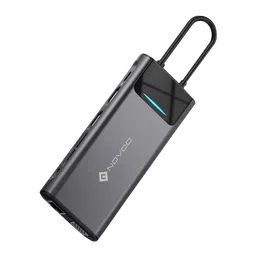NOVOO 12-in-1 USB 3.0 Type C to USB 2.0 Type A, USB 3.0 Type A, USB Type C, HDMI, SD Card Slot, TF Card, VGA Port, LAN Port, 3.5mm Stereo Multi-Port Hub (With LED Screen, Dark Grey)-1