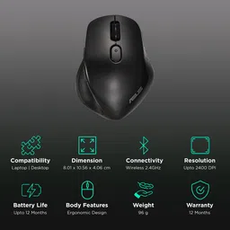 ASUS Silent MW203-BK Bluetooth 5.0 & 2.4GHz Wireless Optical Mouse with Vertical Scroll Wheel (2400 DPI Adjustable, Auto Sleep Mode, Black) image 2