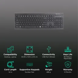 ZEBRONICS ZEB-DLK01 Wired Keyboard with Number Pad (UV Coated Keys, Black) image 2