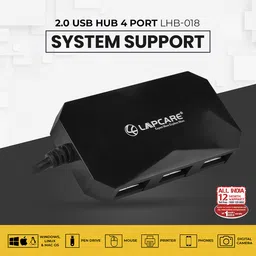 LAPCARE 4-in-1 USB 2.0 Type A to USB 2.0 Type A USB Hub (Over-Current Protection, Black) image 5