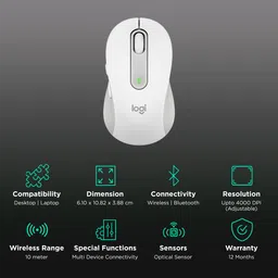 logitech Signature M650 Wireless Optical Performance Mouse with Customizable Buttons (4000 DPI Adjustable, Multi Device Connectivity, Off White) image 2
