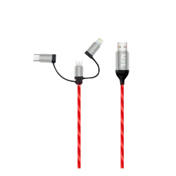 Macmerise Illume Type A to Type C, Micro USB, Lightning 3.3 Feet (1M) 3-in-1 Cable (LED Light Flow, Red/Silver)-picture-26
