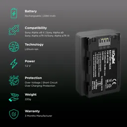 DigiTek FZ100 Platinum 2280 mAh Li-ion Rechargeable Battery for Alpha a9 II, a9, a7R IV and a7R III image 2