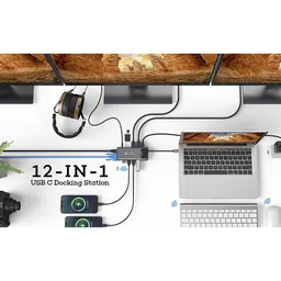 NOVOO 12-in-1 USB 3.0 Type C to USB 2.0 Type A, USB 3.0 Type A, USB Type C, HDMI, SD Card Slot, TF Card, VGA Port, LAN Port, 3.5mm Stereo Multi-Port Hub (With LED Screen, Dark Grey) image 3