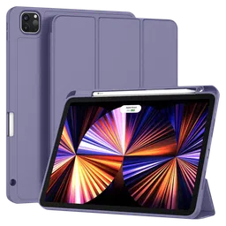 Vaku Stallion Trifold Polyurethane Leather, Silicone Flip Cover for Apple iPad Pro 11 Inch, iPad Air (4th Gen) (Wireless Charging Support, Purple)-10