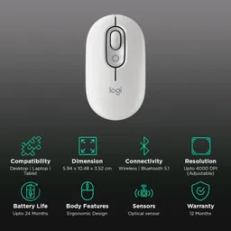 logitech POP Bluetooth Wireless Optical Performance Mouse with Emoji Software (4000 DPI Adjustable, 3 Easy Switch Channels, Off White) image 2