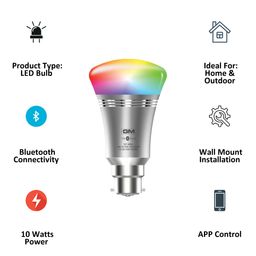 GM Glitz Air 10 Watts LED Smart Bulb (Color Changing App Controlled Bluetooth, GBZ-10-RGBWW-NA, Multicolor/Silver) image 2