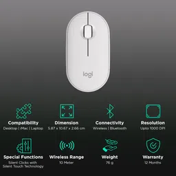 logitech Pebble Mouse 2 Wireless Optical Mouse with Silent Click Buttons (1000 DPI, Ultra Portable, Tonal White) image 2