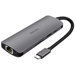 Philips 8-in-1 USB 3.0 Type C to RJ45, USB 3.0 Type A, USB 3.0 Type C, HDMI Type A, SD Card Slot, TF Card Reader USB Hub (5 Gbps Data Transfer Rate, Grey)-8