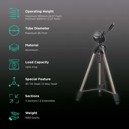 hama Star 64 185cm Adjustable Tripod for Mobile and Camera (3D Tilt Head, Beige) image 2
