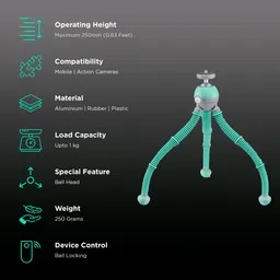 JOBY PodZilla 25cm Adjustable Tripod for Mobile and Camera (360 Degree GripTight, Teal) image 2