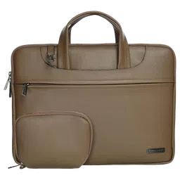 Dr. Vaku DA Italiano Polyurethane Leather, Polyester Sleeve for 14 Inch Laptop (Detachable Shoulder Strap, Tan Brown)-25