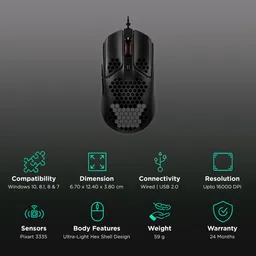 HyperX Pulsefire Haste Wired Optical Gaming Mouse with Customizable Buttons (16000 DPI, Ultra-Light Hex Shell Design, Black) image 2