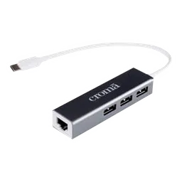 Croma USB 3.0 Type C to USB 3.0 Type A, LAN Port USB Hub (Up to 100 Mbps Speed, Black)-1