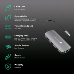 NOVOO 7-in-1 USB 3.0 Type C to USB 2.0 Type C, USB 2.0 Type A, USB 3.0 Type A, HDMI, LAN Port USB Hub (Pass-Through Charging, Dark Grey) image 2