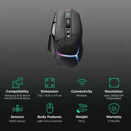 logitech G502 X Plus Rechargeable Wireless Optical Gaming Mouse (25600 DPI Adjustable, Dual-Mode Scroll Wheel, Black) image 2