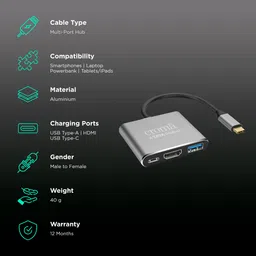 Croma USB 3.0 Type C to USB 3.0 Type C, USB 3.0 Type A, HDMI Type A Multi-Port Hub (5 Gbps Data Transfer Rate, Grey) image 2