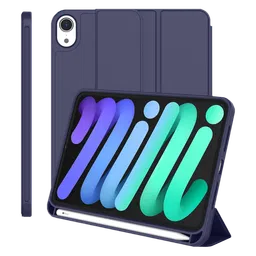 Vaku Stallion Trifold TPU Flip Cover for Apple iPad Mini (6th Gen) (Wireless Charging Support, Blue)-21