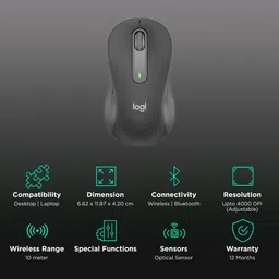logitech Signature M650 L Wireless Optical Performance Mouse with Customizable Buttons (4000 DPI Adjustable, Multi Device Connectivity, Graphite) image 2
