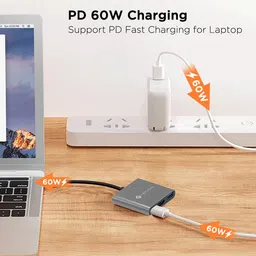 NOVOO 3-in-1 USB 3.0 Type C to USB 3.0 Type C, USB 3.0 Type A, HDMI Type A USB Hub (Supports 4K Resolution, Dark Grey) image 4