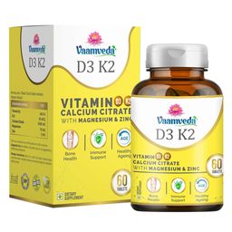 Vaamveda Vitamin D3 K2 Calcium Joint Support Supplements with Zinc Magnesium,  60 tablet(s)  Unflavoured -80
