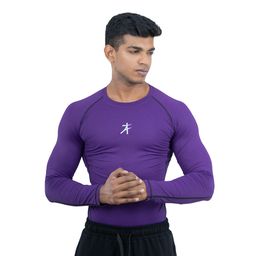 Athflex Men's Muscle Fit Full Sleeve Textured Compression T-Shirt,  XL  Purple -image-7