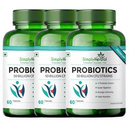 Simply Herbal Probiotics 50 Billion CFU Strains,  60 capsules  Unflavoured (Pack of 3) -17