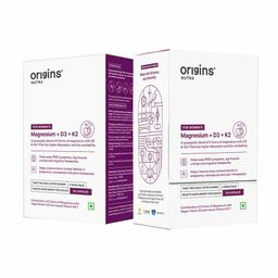 Origins Nutra Magnesium + D3 + K2 for Women,  Unflavoured (Pack of 2)  56 capsules -75