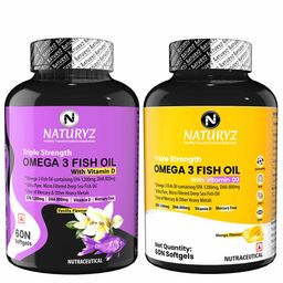 Naturyz Triple Strength Omega 3 Fish Oil with Vitamin D Vanilla 60 Softgels & Mango Flavoured Triple Omega 3 60 Softgels Combo,  2 Piece(s)/Pack -14
