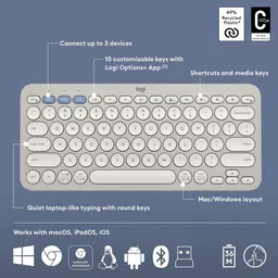 logitech Pebble 2 Wireless Keyboard and Mouse Combo (Quiet and Customizable, Tonal Sand) image 2