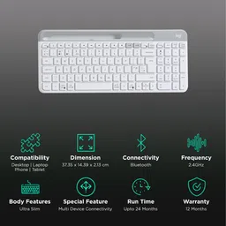 logitech K580 Bluetooth & 2.4GHz Wireless Keyboard with Multi Device Connectivity (Ultra-Slim Profile, White) image 2