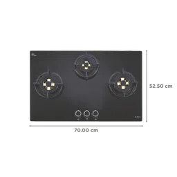 Elica DFS FB MFC 3B 70 DX Glass Top 3 Burner Automatic Hob (Round Enamelled Grid, Black) image 2