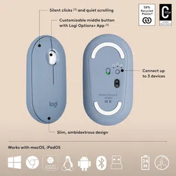 logitech Pebble 2 Wireless Keyboard and Mouse Combo (Quiet and Customizable, Tonal Blue) image 3
