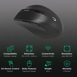 iGear Wireless Optical Gaming Mouse with 6 Button Control (1600 DPI Adjustable, 3 Million Clicks, Black) image 2