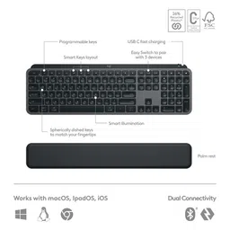 logitech MX KEYS S Rechargeable Wireless Keyboard and Mouse Combo (Fast Fluid Precise Typing, Graphite) image 4