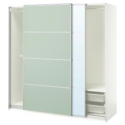 ikea pax / mehamn/auli Wardrobe with sliding doors, white double sided/light green mirror glass, 200x66x201 cm-picture-25