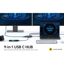 Novoo 9-in-1 USB 3.0 Type C to USB Type C, HDMI Type A, SD Card Slot, TF Card Reader, USB 3.0 Type A, VGA Port, RJ45 USB Hub (Dual Screen Display, Grey) image 4