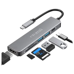 Croma 6-in-1 USB 3.0 Type C to HDMI, USB Type A 3.0, USB Type C, TF Card & SD Card Slot Multi Utility Hub (Supports Fast Charging, Grey) image 4