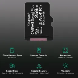 Kingston Canvas Select Plus MicroSDXC 256GB Class 10 100MB/s Memory Card image 3