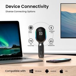 PORTRONICS Dash 2 Type C and 3.5 Jack Wireless Microphone with Speaker (Grey) image 4