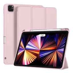 Vaku Stallion Trifold Polyurethane Leather, Silicone Flip Cover for Apple iPad Pro 11 Inch, iPad Air (4th Gen) (Wireless Charging Support, Pink)-28