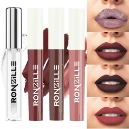 Ronzille Non Transfer Matte Liquid Lipstick Plus Lip Gloss - Nudes And Browns Pack Of 4-picture-28