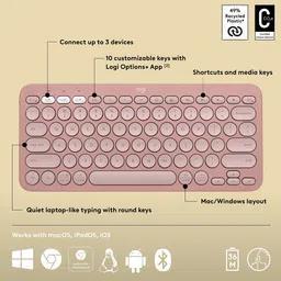 logitech Pebble Keys 2 Bluetooth Wireless Keyboard with Multi Device Pairing (10 Customizable Keys, Tonal Rose) image 4