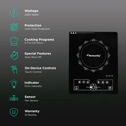Butterfly Elite V3 2200W Single Induction Cooktop with 6 Cooking Menus image 3