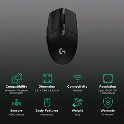 logitech G304 Wireless Optical Gaming Mouse (12000 DPI Adjustable, HERO Sensor, Black) image 2