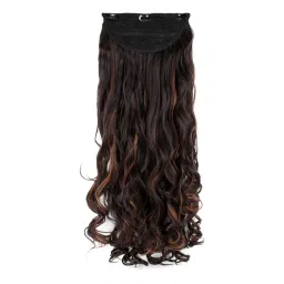 Stasia Street Clip-In 30 Inch Beach Wavy Dark Brown Hair Extensions With Copper Highlights-picture-0