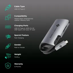 NOVOO 8-in-1 USB 3.0 Type C to USB 3.0 Type A, HDMI, LAN Port, USB Type C, SD Card Slot, TF Card Multi-Port Hub (Safe Certified, Space Grey) image 2