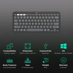 logitech Pebble Keys 2 Bluetooth Wireless Keyboard with Multi Device Pairing (10 Customizable Keys, Tonal Graphite) image 2